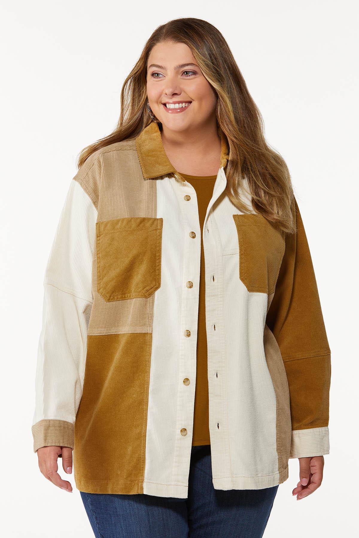 Plus Size Colorblock Corduroy Shacket 