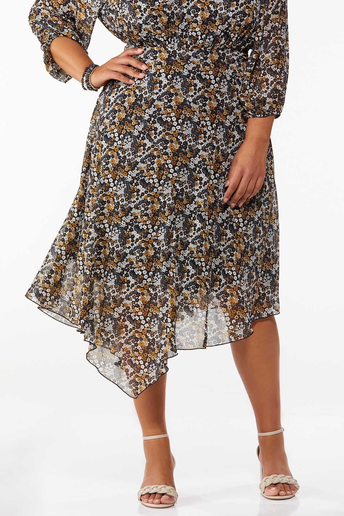 Womens Plus Size Floral Georgette Skirt 