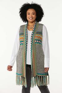 Plus Size Aztec Fringe Sweater Vest
