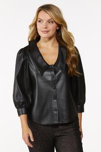 Collared Faux Leather Top