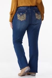 Plus Size Leopard Bling Pocket Jeans