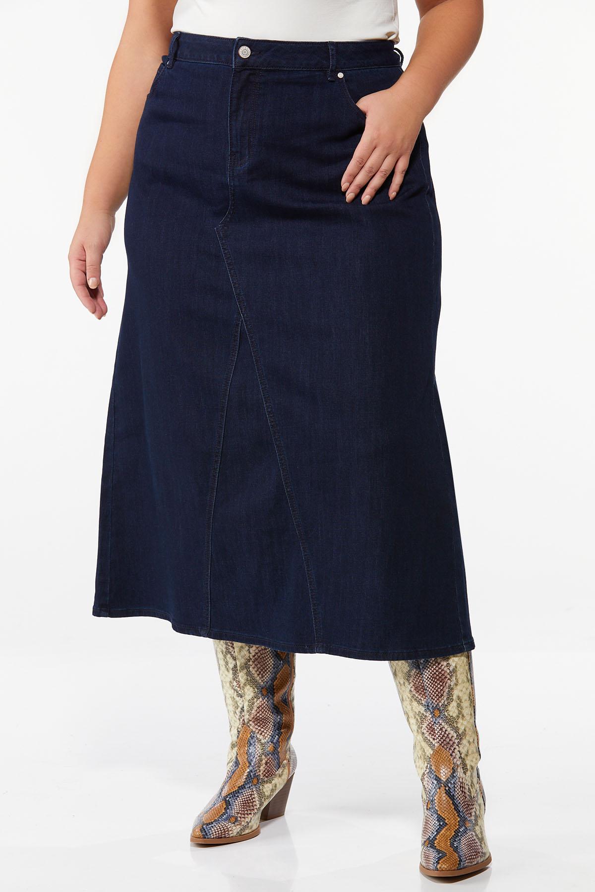 Plus Size Dark Wash Denim Skirt Skirts Cato Fashions