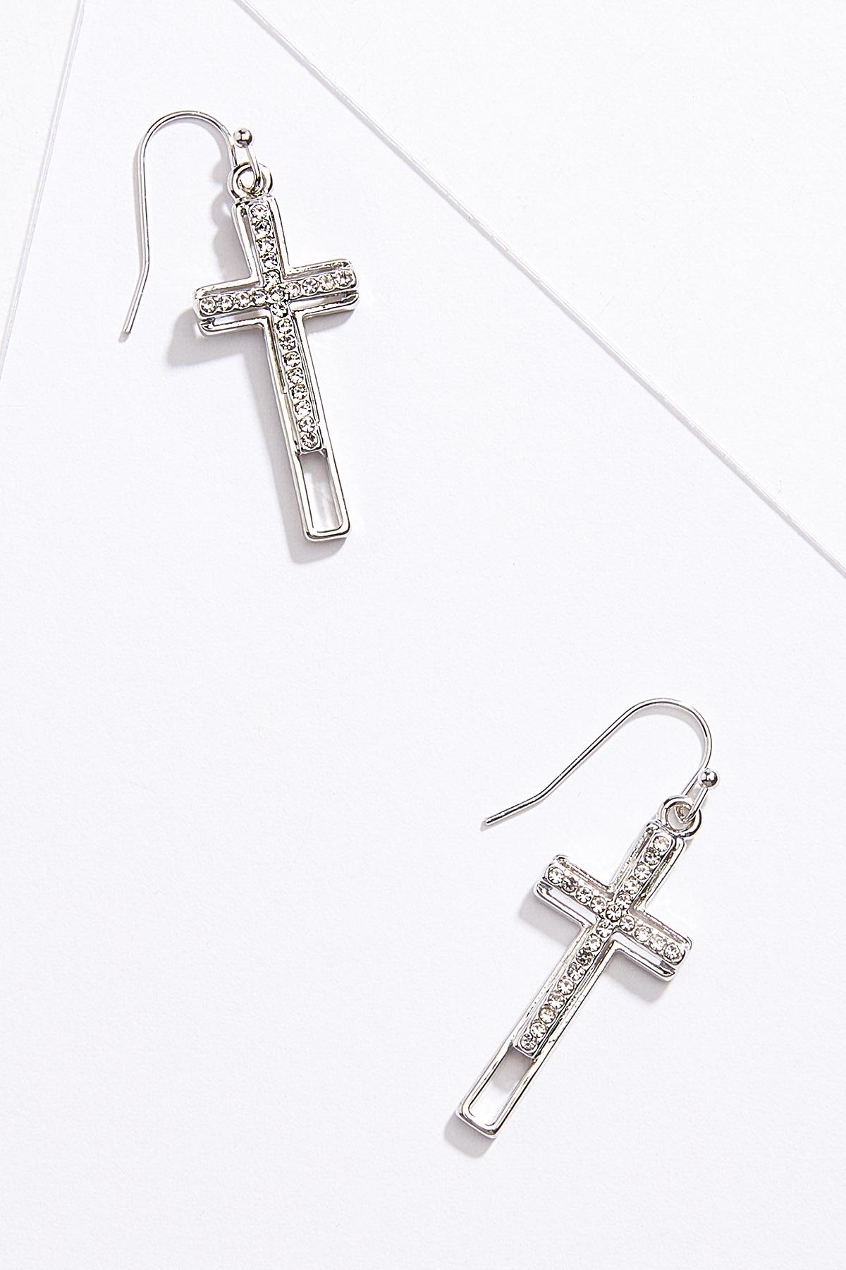 Metal Rhinestone Cross Earrings
