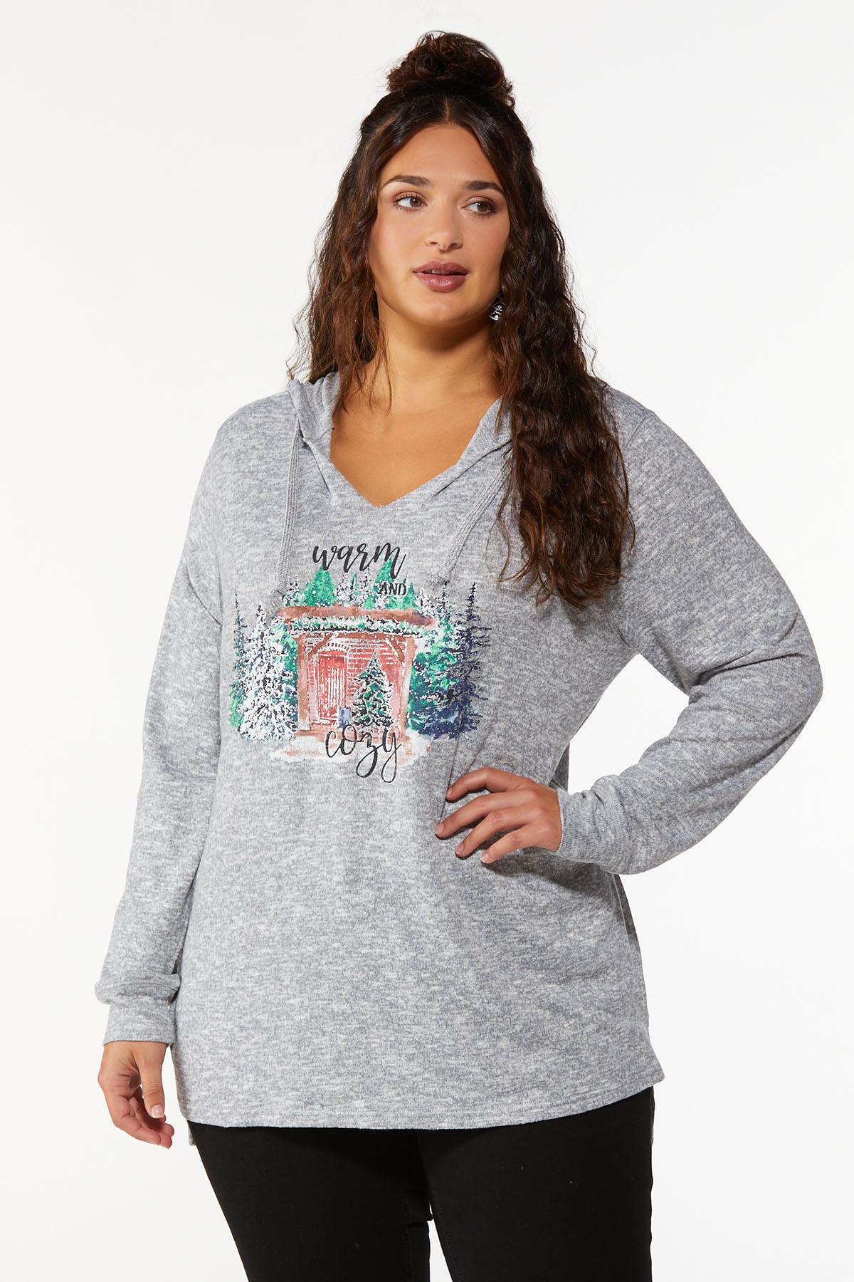 Plus Size Graphic Hooded Top