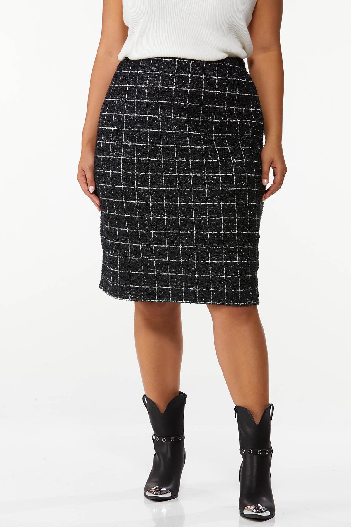 Plus Size Faux Wrap Tweed Skirt