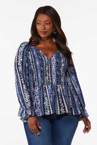 Plus Size Mixed Print Smocked Top
