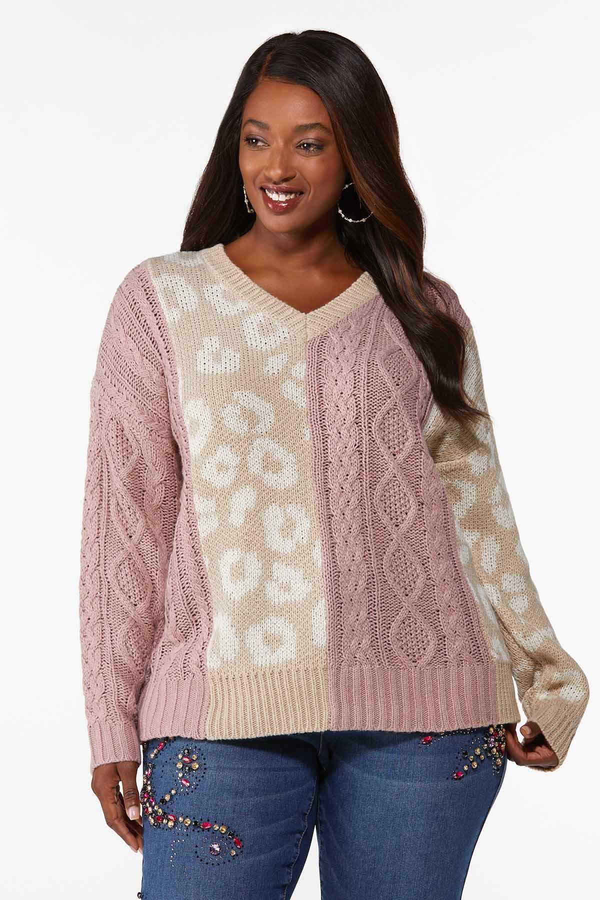 Plus Size Mixed Cable Knit Sweater