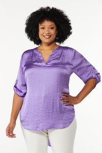 Plus Size Satin High-Low Popover Top
