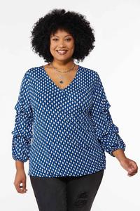 Plus Size Abstract Print Wrap Top