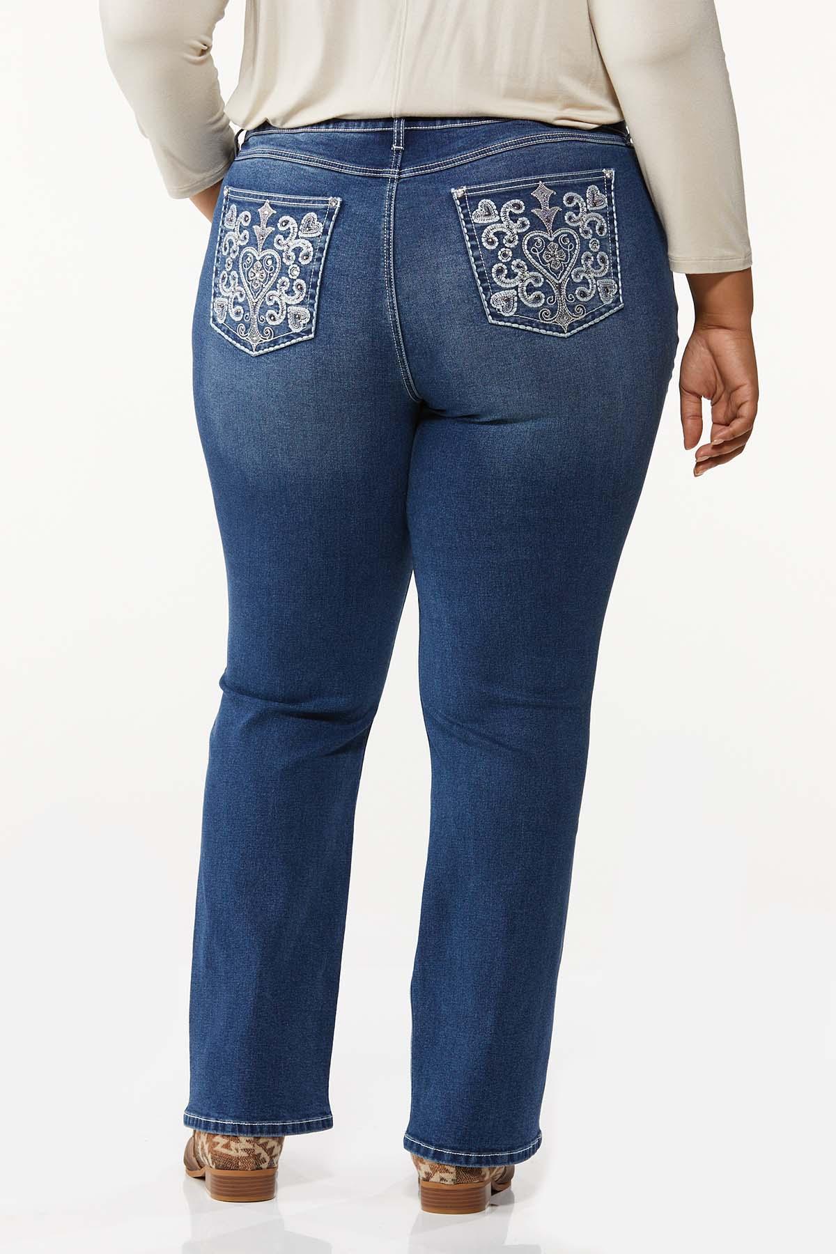 Plus Size Heart Embroidered Jeans