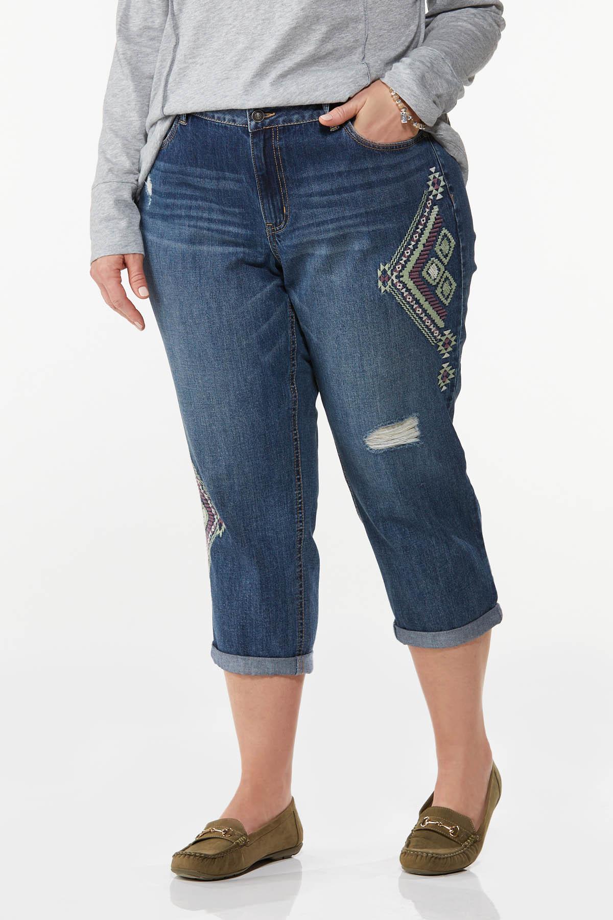 Plus Size Embroidered Cropped Jeans