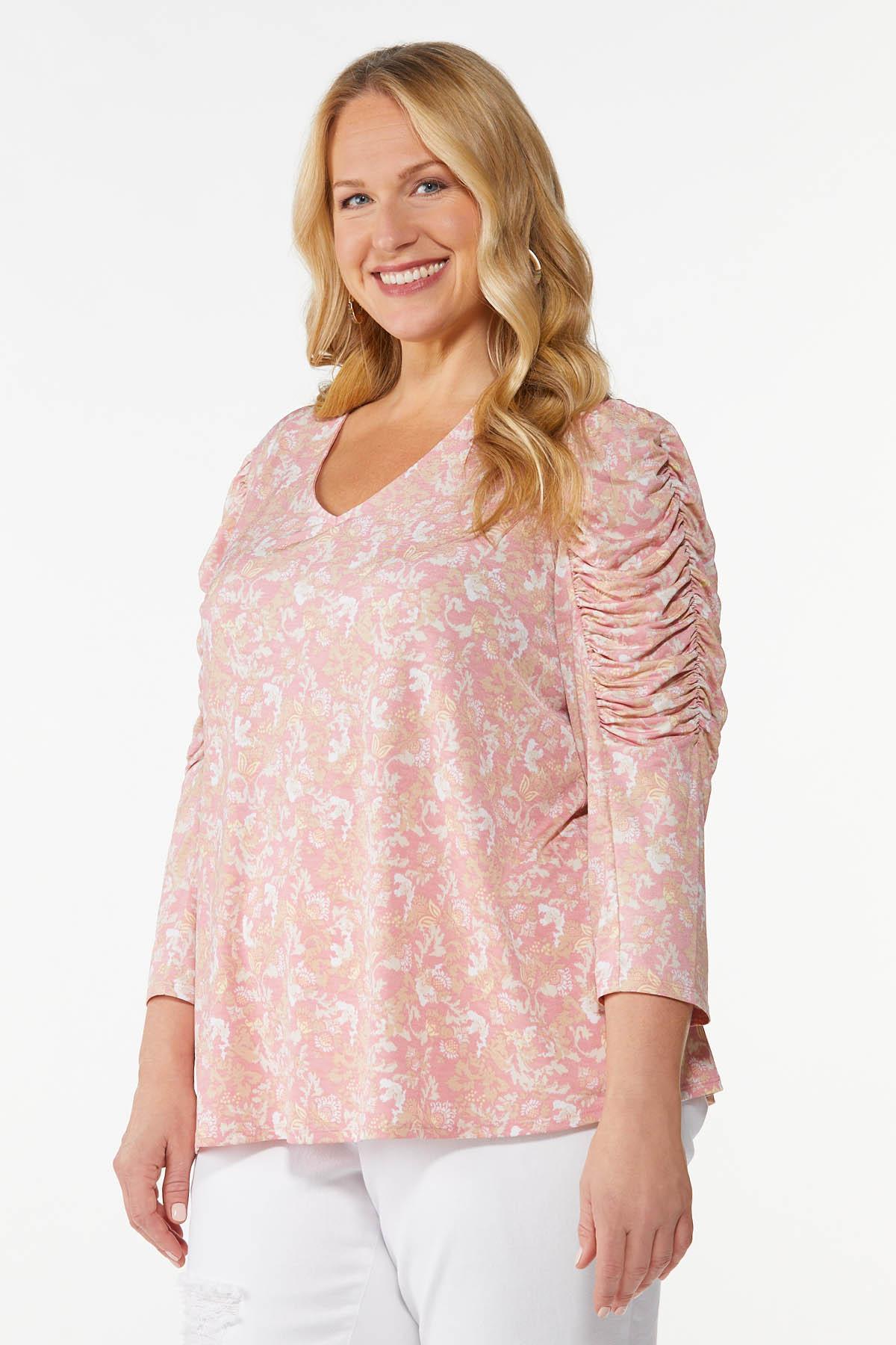 Plus Size Ruched Sleeve Floral Top