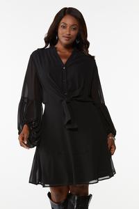 Plus Size Balloon Sleeve Black Dress