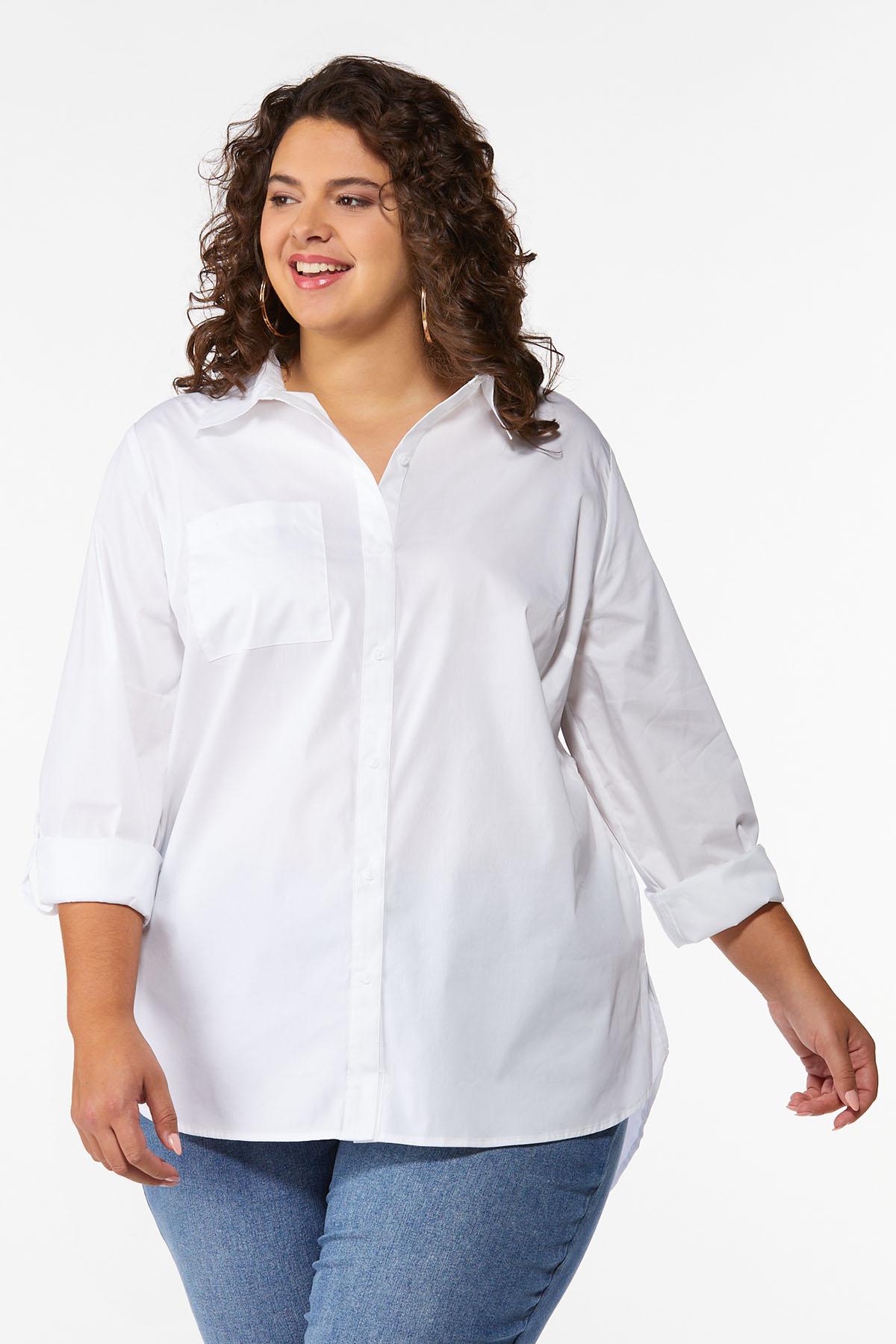 Plus Size Solid Button Front Top