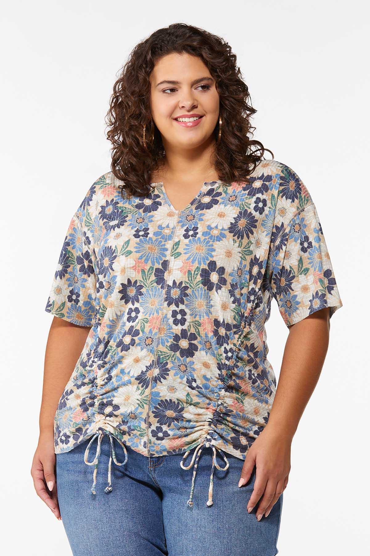 Plus Size Ribbed Floral Top