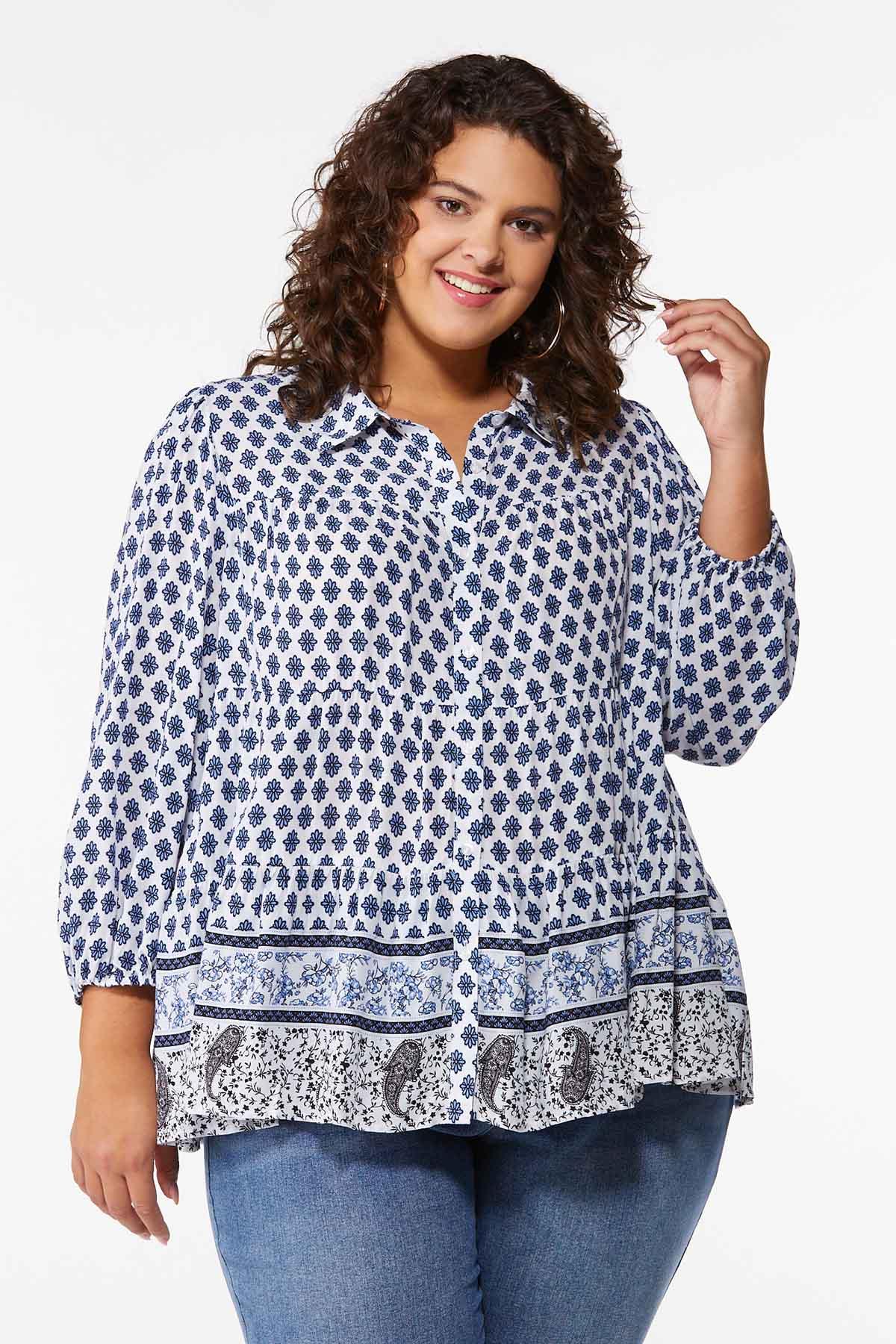 Plus Size Mixed Print Tiered Tunic