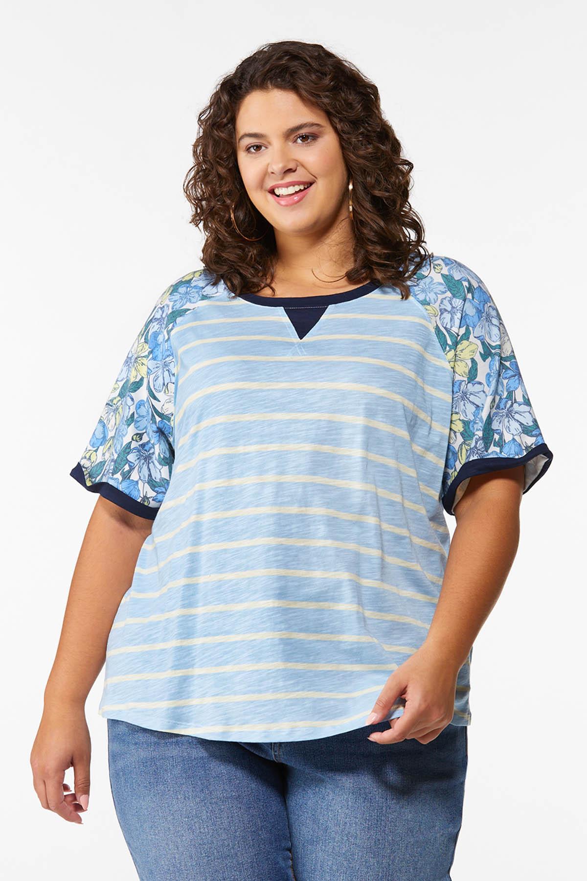Plus Size Floral Sleeve Baseball Top