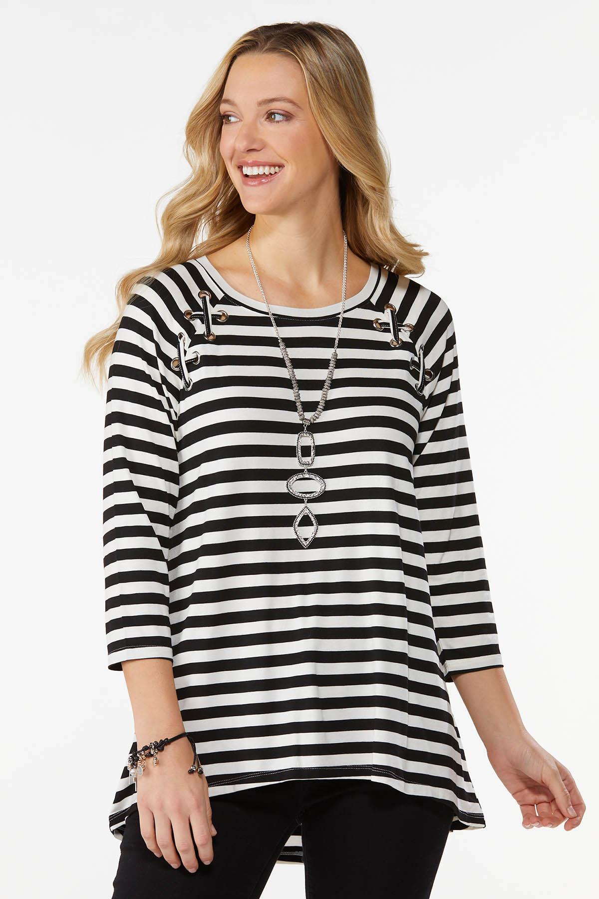 Lace-Up Detail Striped Tunic