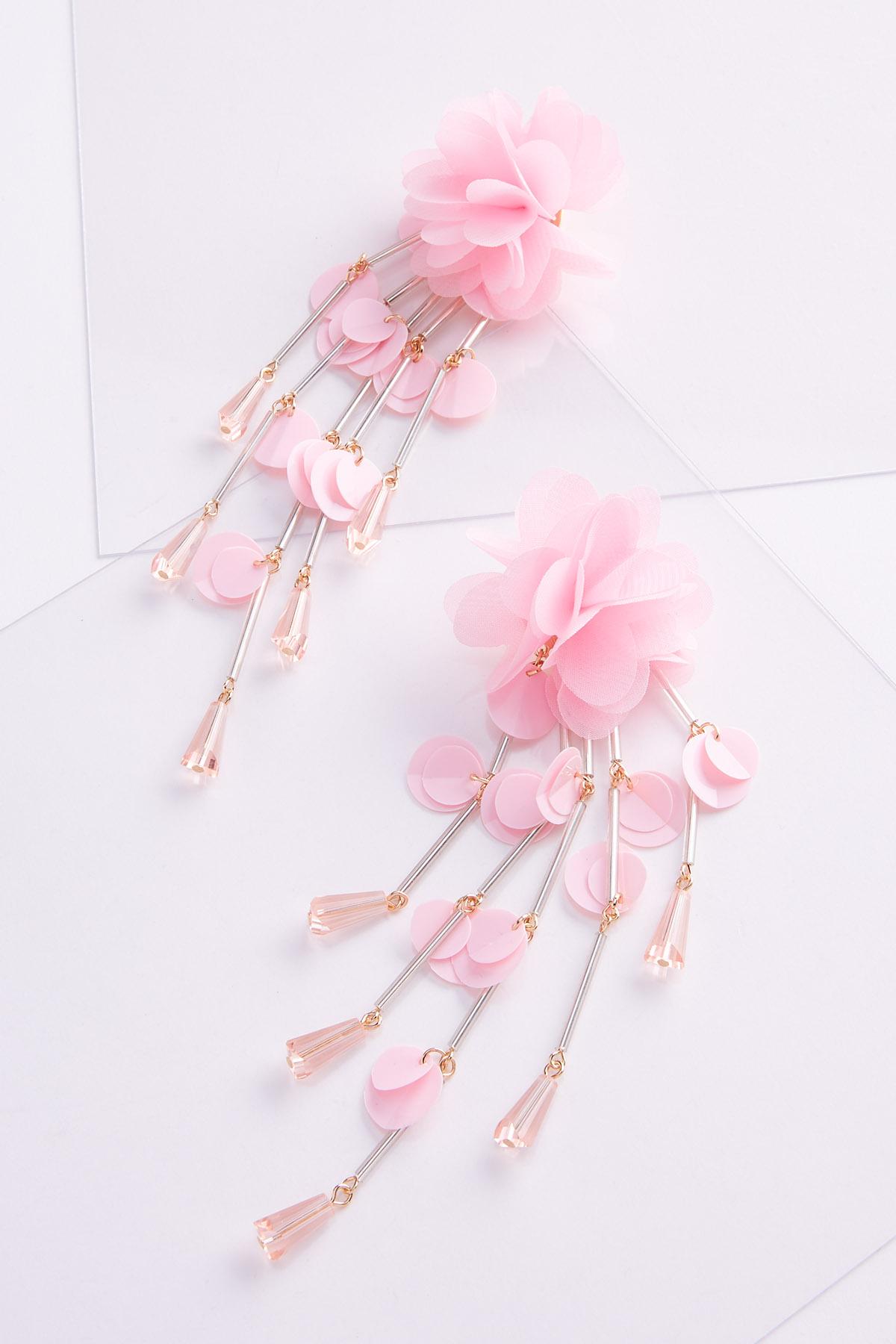 Chiffon Flower Tassel Earrings