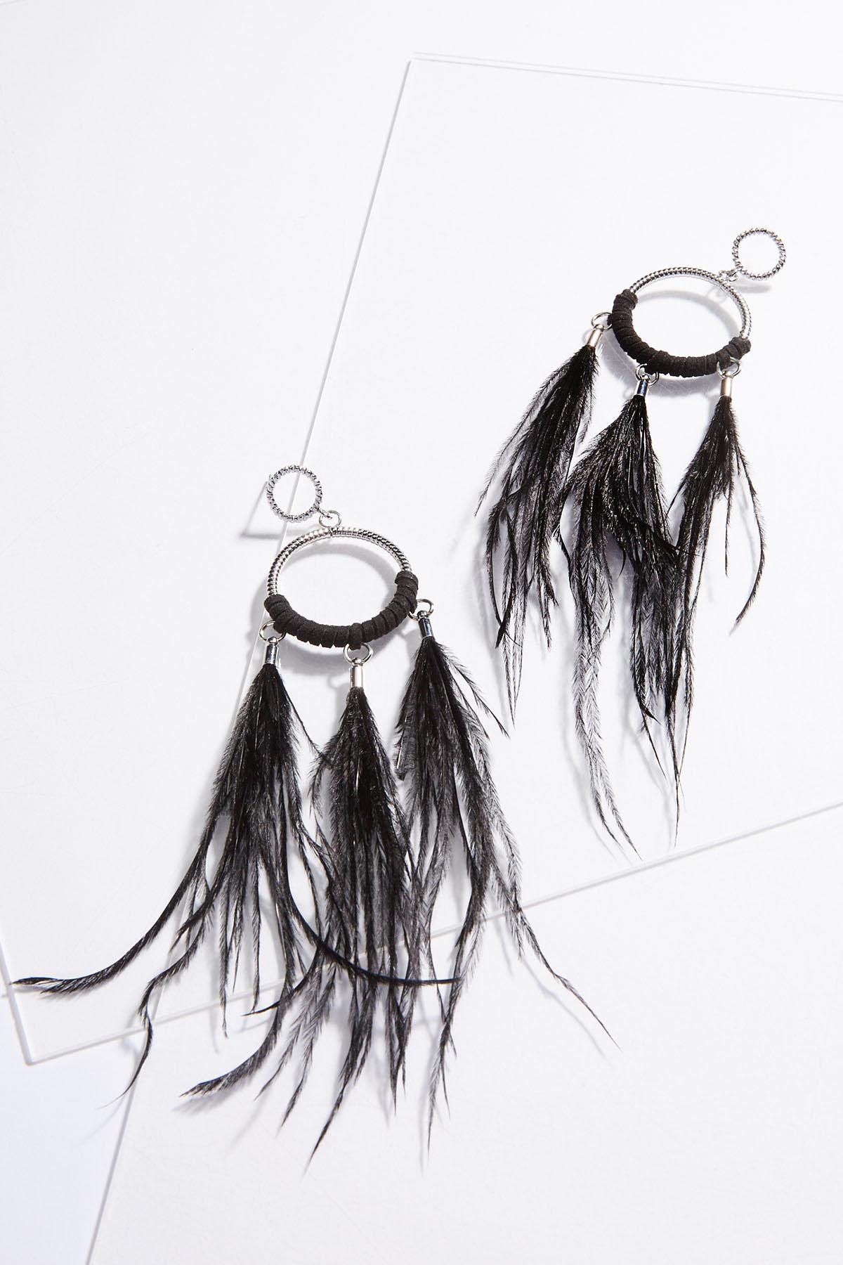 Feather Beaded Circle Earrings