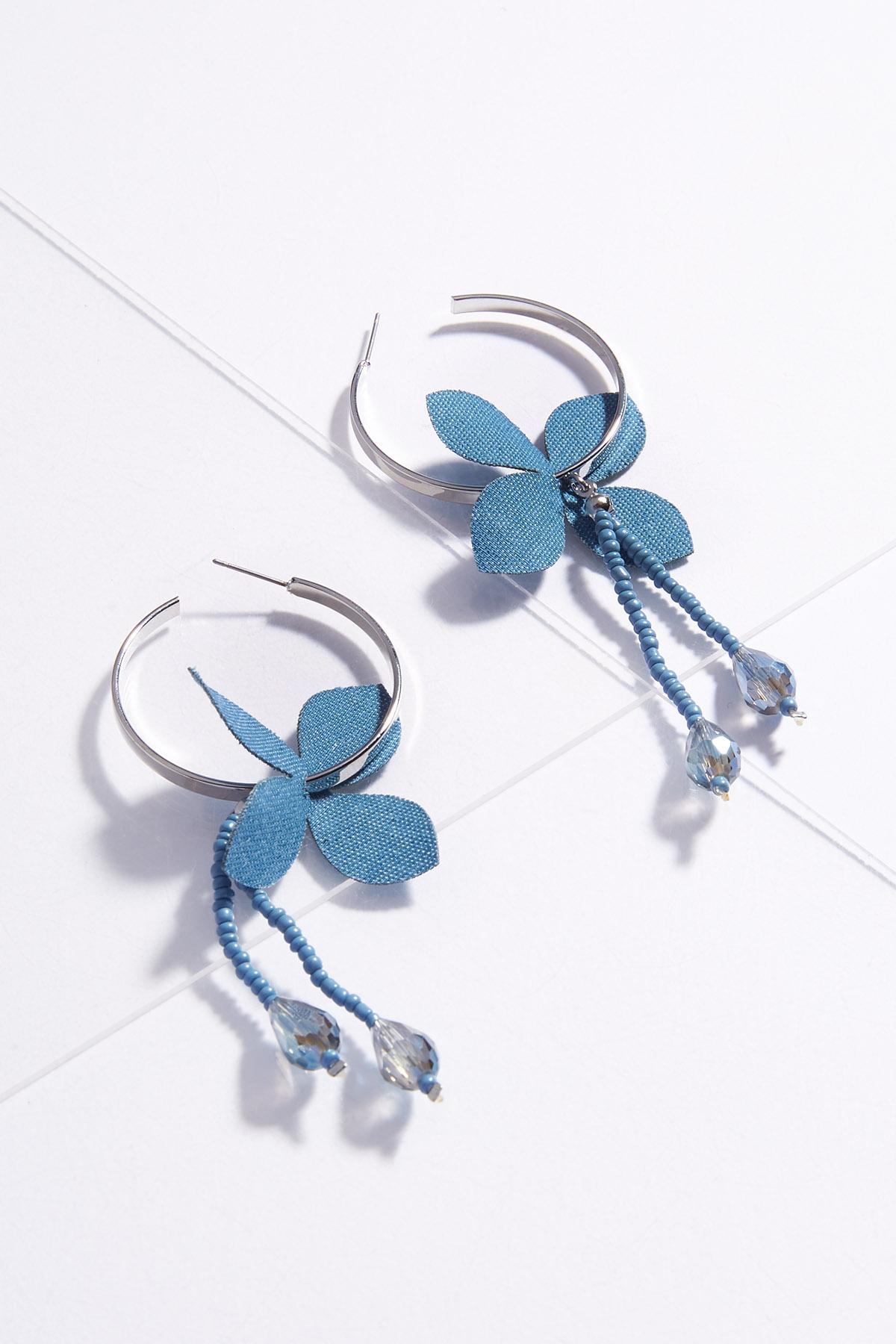 Denim Flower Hoop Earrings