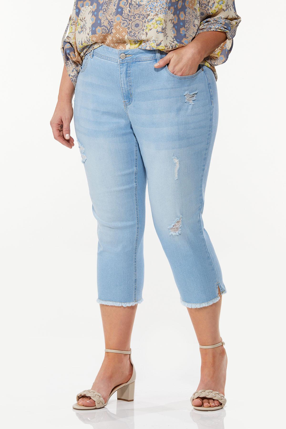 Plus Size Cropped Frayed Jeans