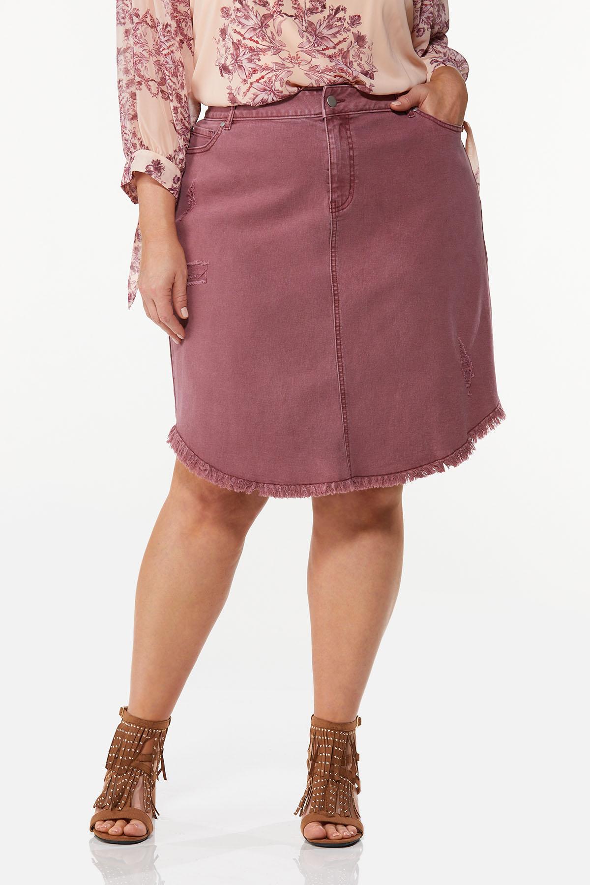 Plus Size Frayed Hem Denim Skirt