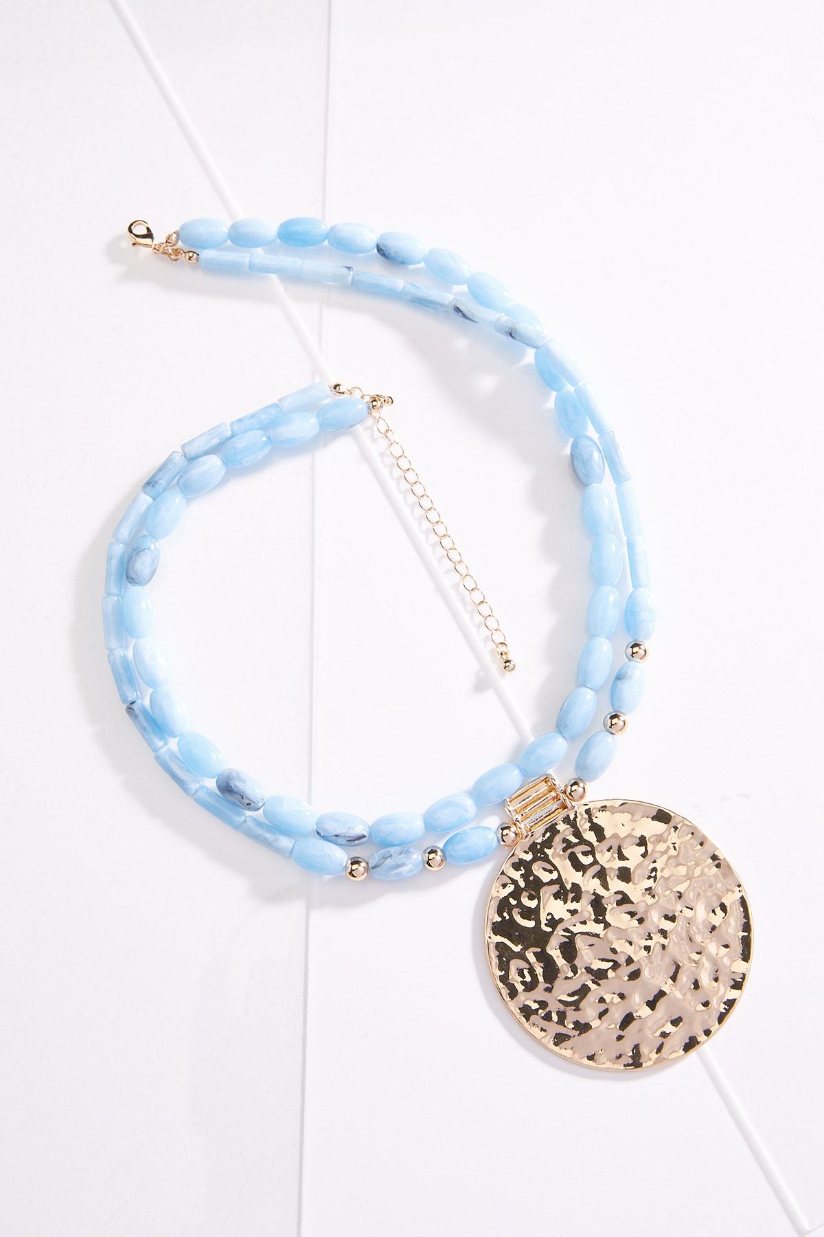 Blue Beaded Pendant Necklace