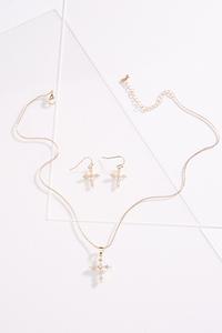 Gold Cross Necklace Earring Set