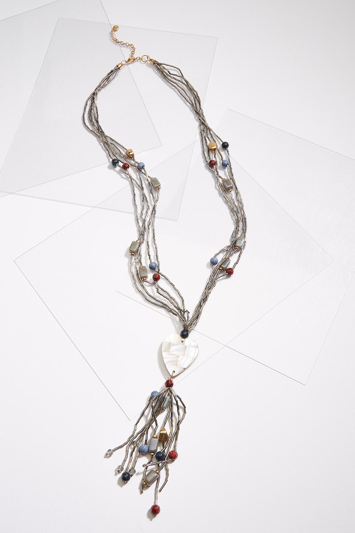 Bead Heart Tassel Necklace