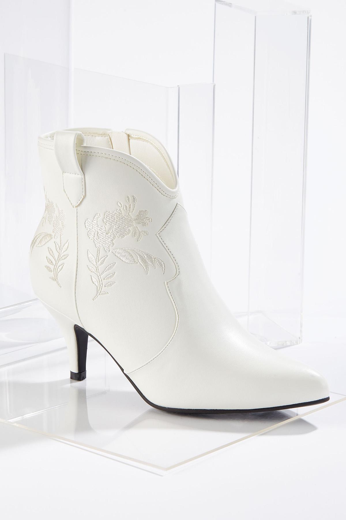 Embroidered White Booties