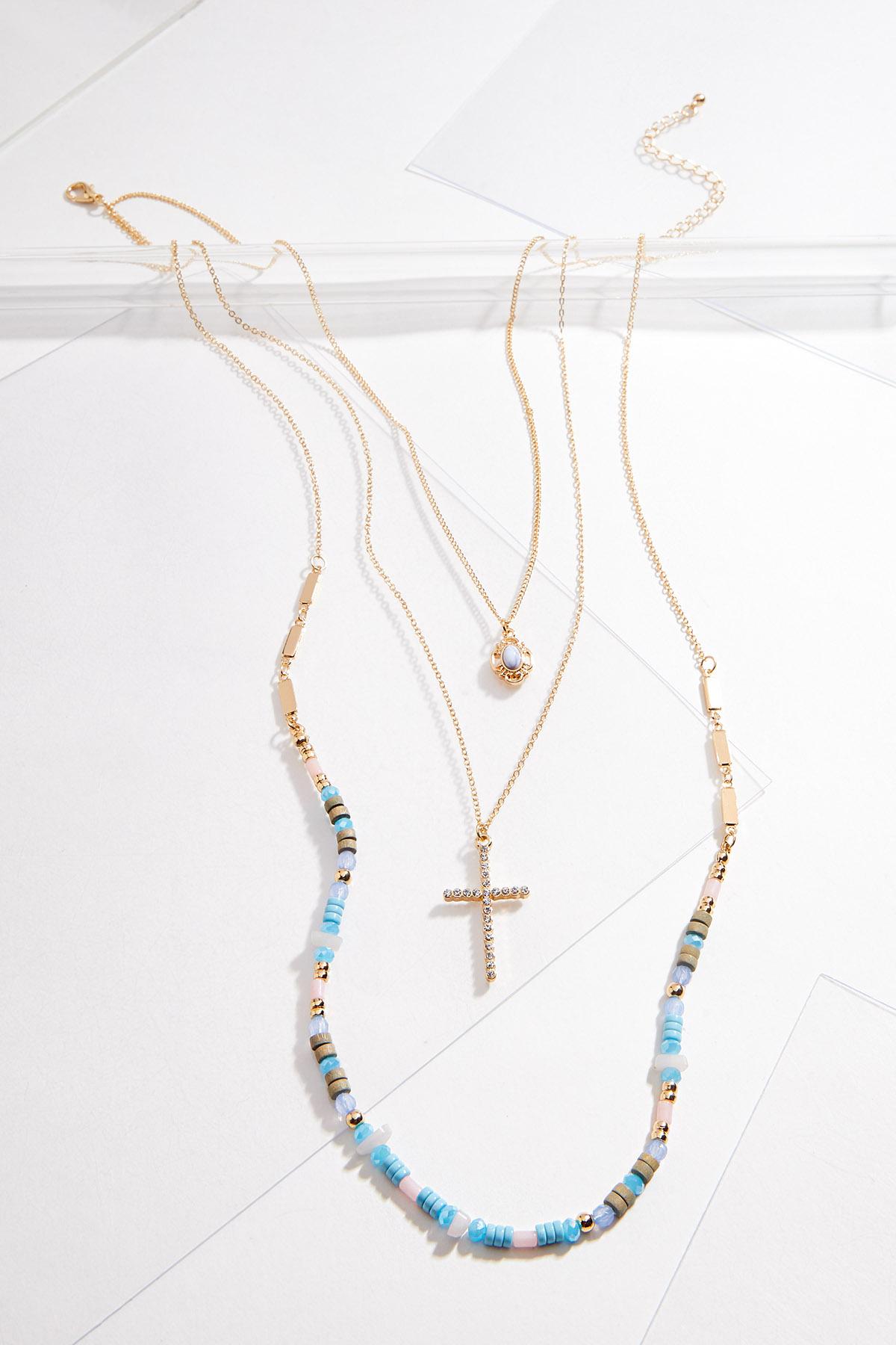 Layered Cross Beaded Necklace