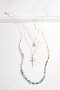 Layered Cross Beaded Necklace