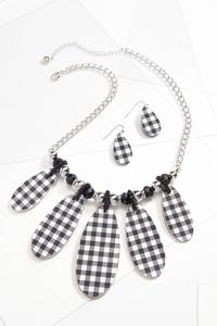Plaid Pearl Necklace Earring Set