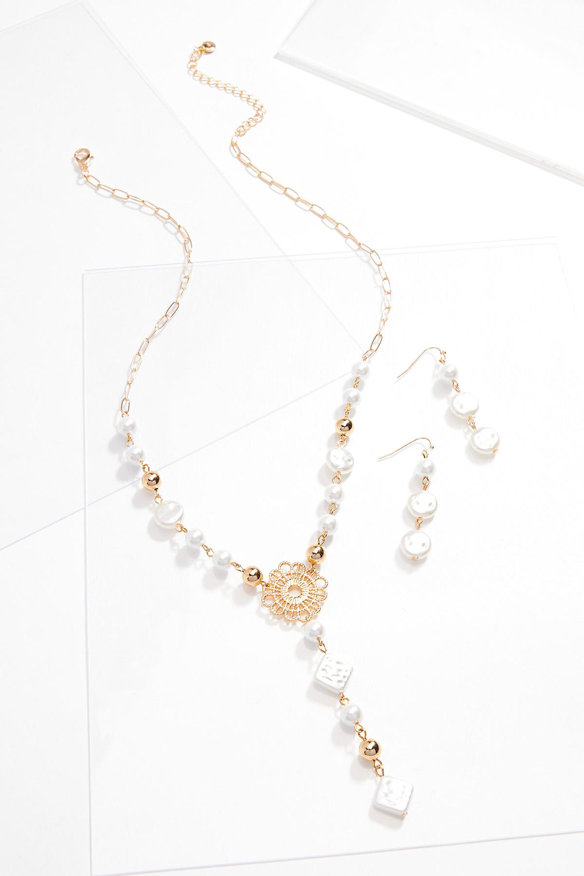 Pearl Pendant Necklace Earring Set