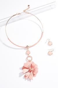 Coral Pink Flower Necklace Set