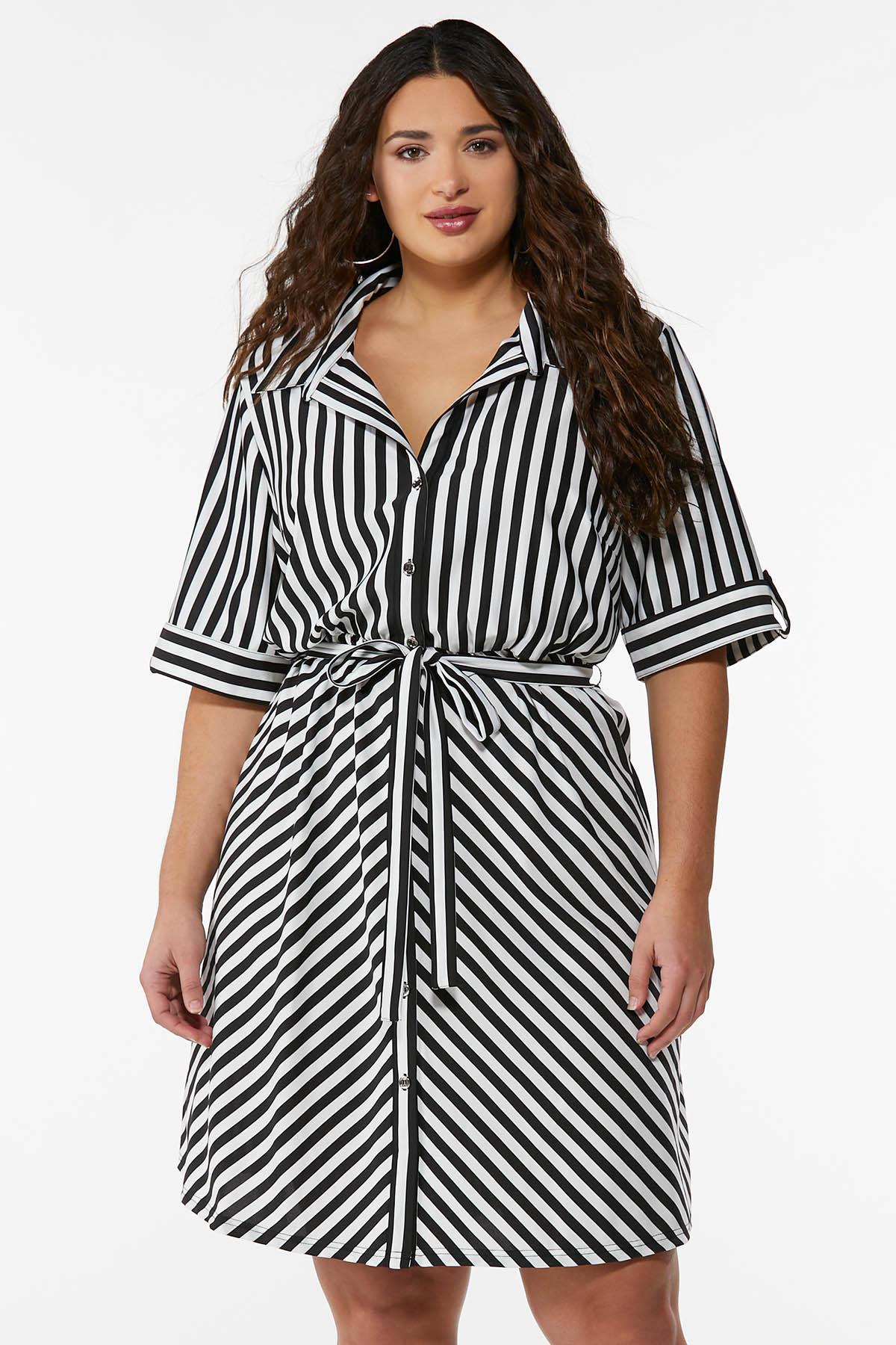 Plus Size Mitered Stripe Shirt Dress