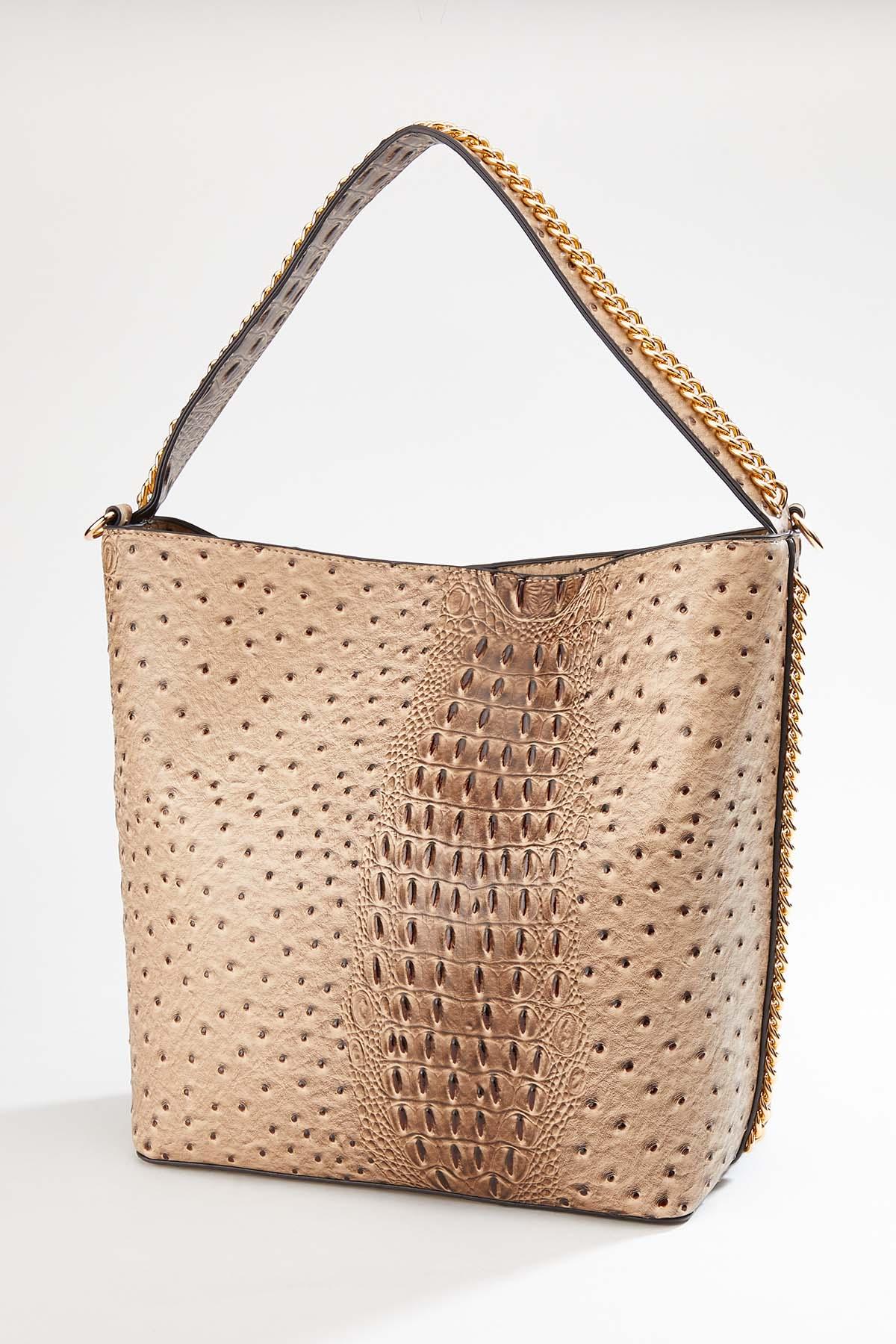 Chain Detail Textured Hobo Bag
