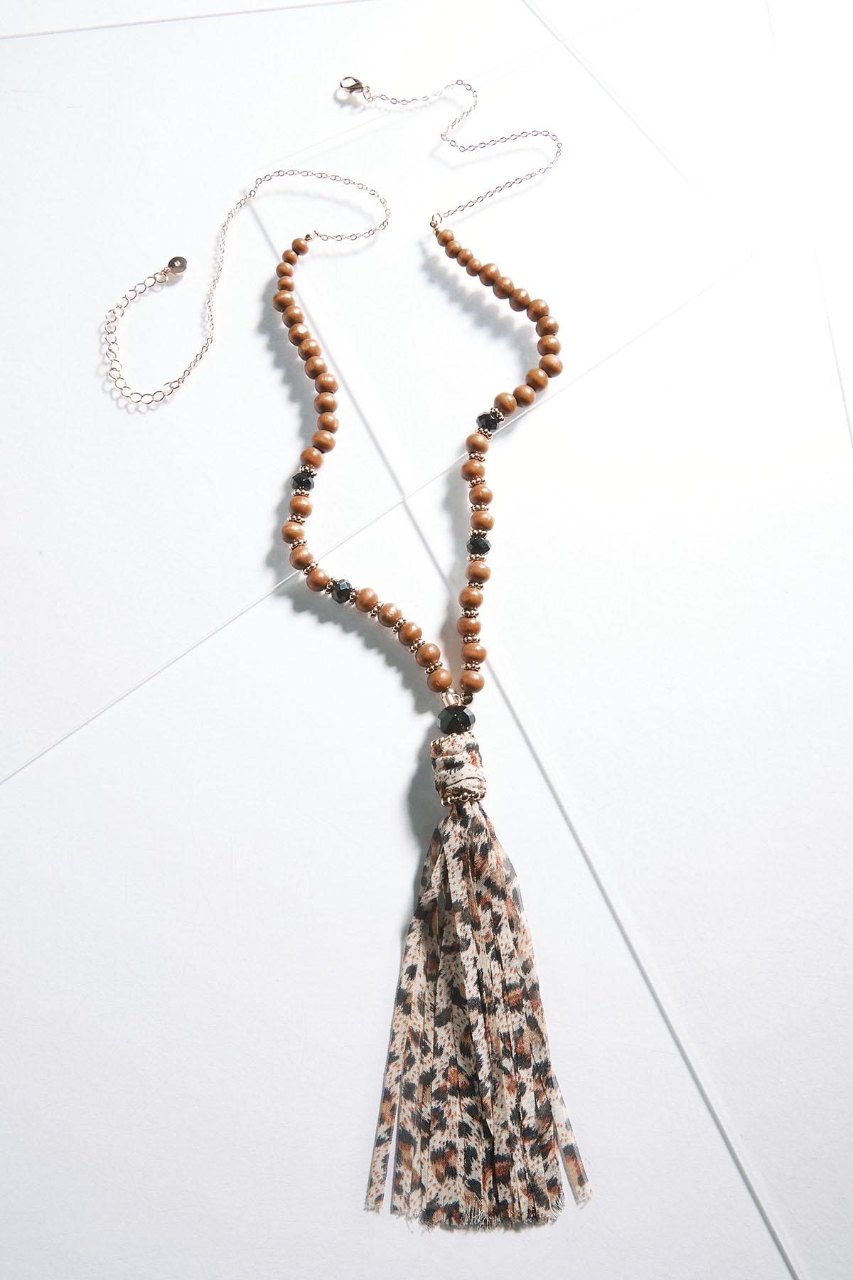 Animal Fabric Wood Tassel Necklace Long Cato Fashions