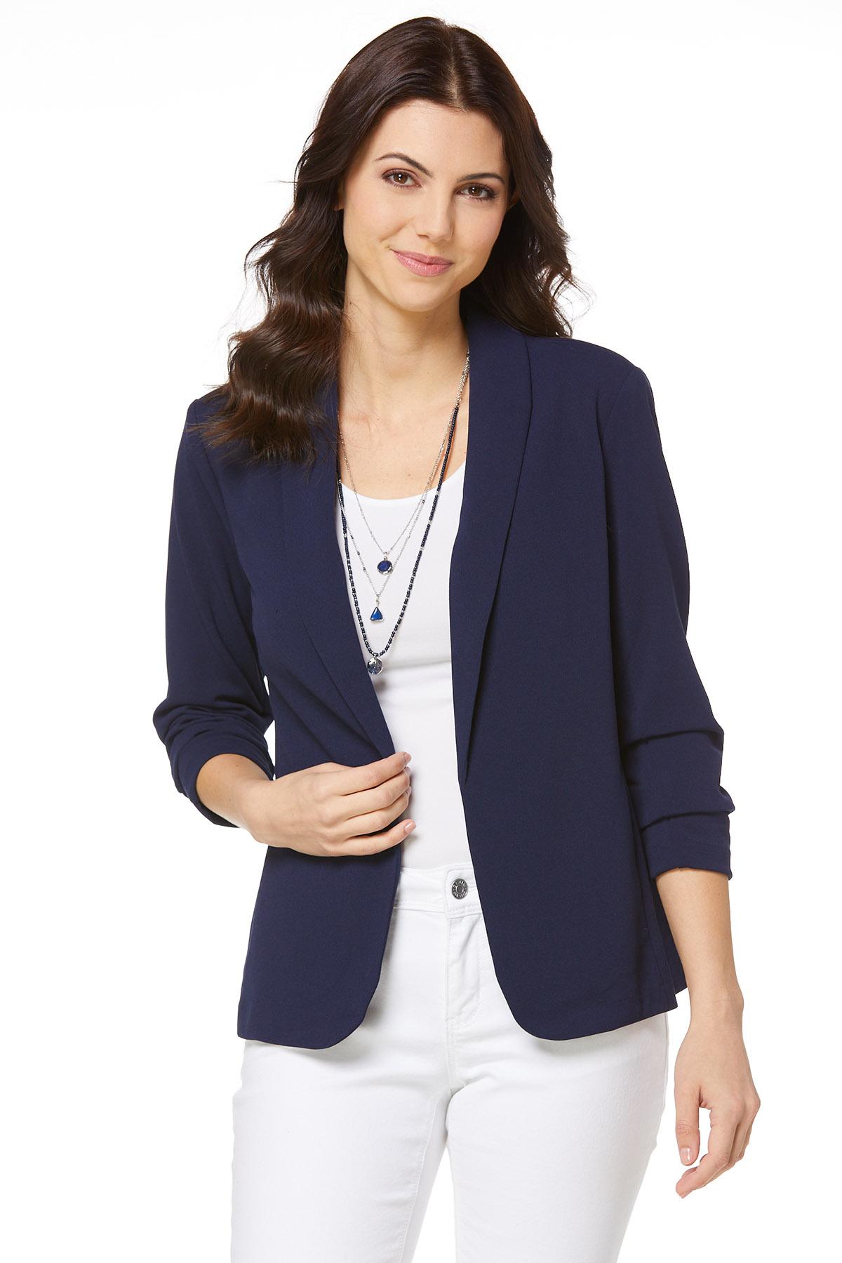 Women's ruched sleeve blazer sale