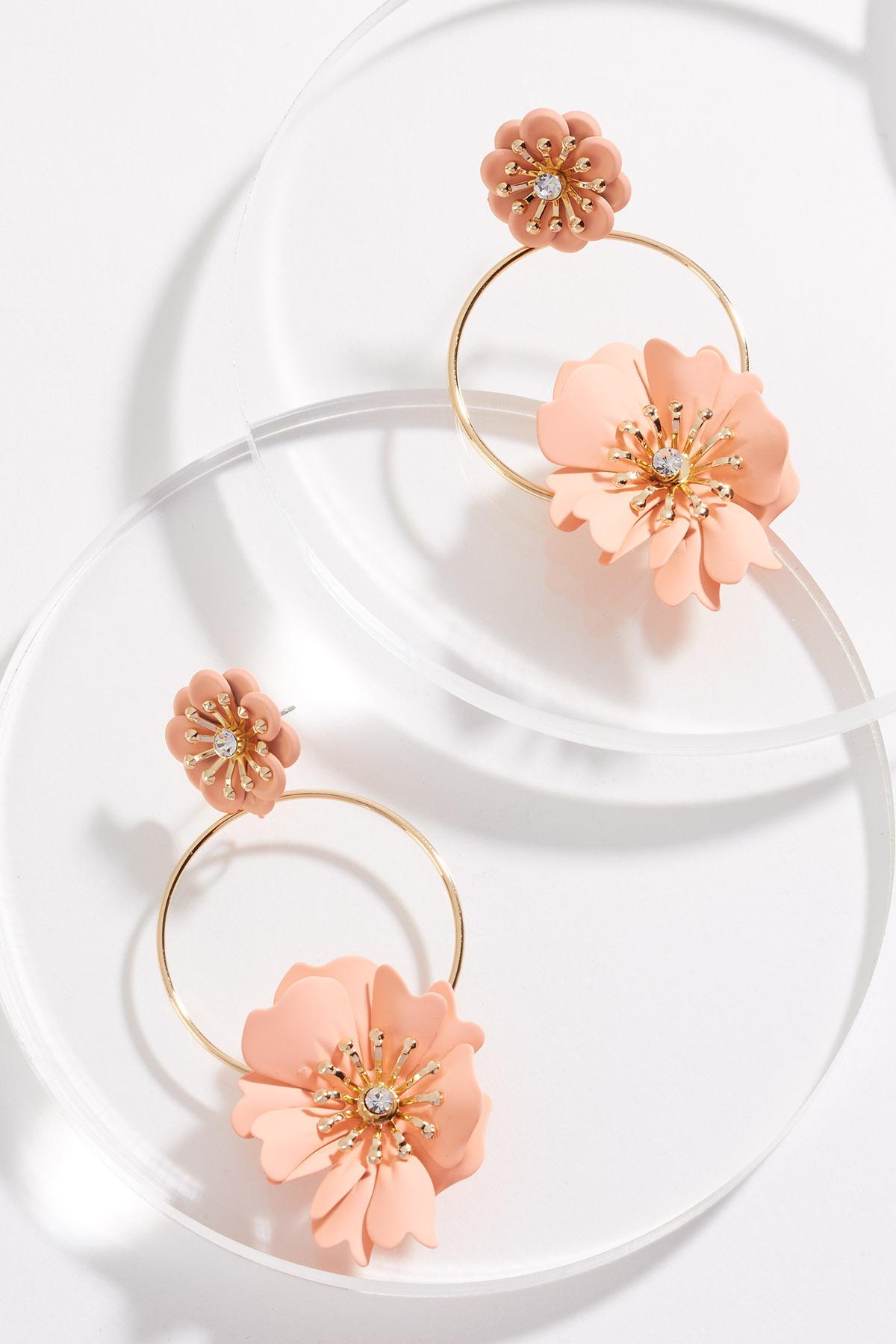 Coral Flower Ring Earrings