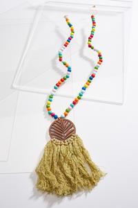 Color Bead Wood Fringe Necklace