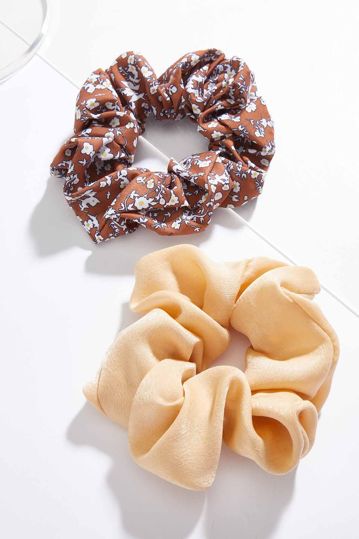 Brown Floral Scrunchie Set