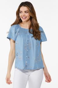 Floral Chambray Top
