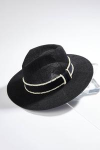 Pearl Band Black Panama Hat