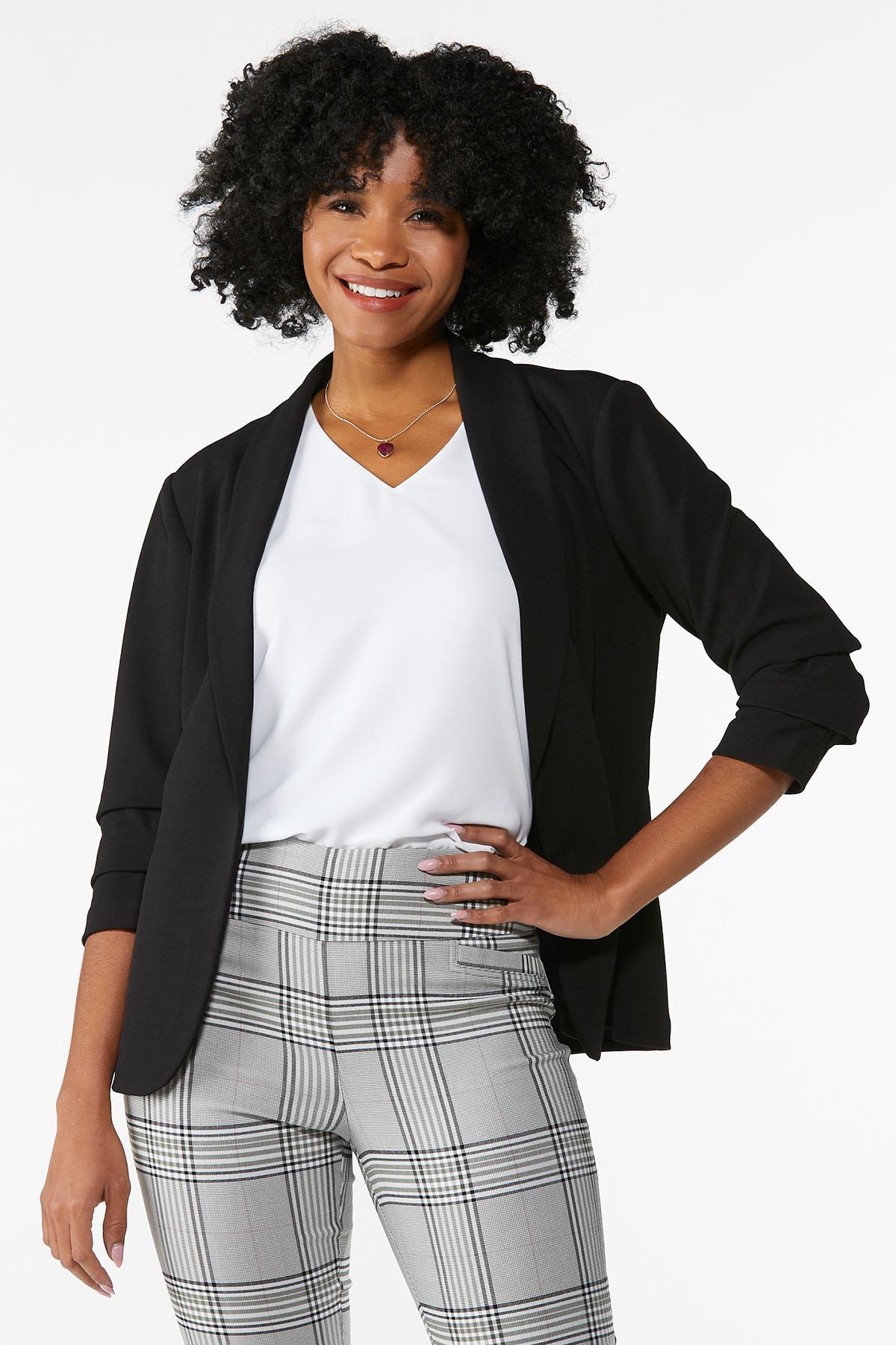 Cato Fashions Cato Petite Crepe Ruched Sleeve Blazer