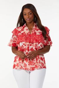 Plus Size Red Floral Top