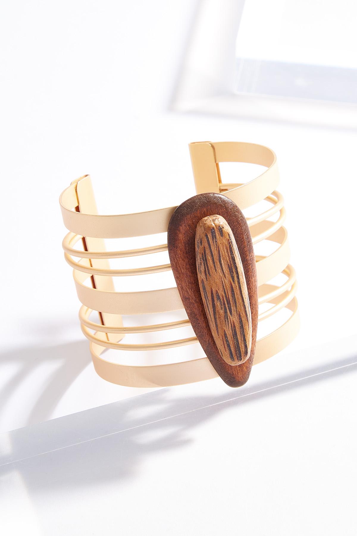 Wood Piece Metal Cuff Bracelet