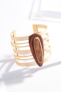 Wood Piece Metal Cuff Bracelet