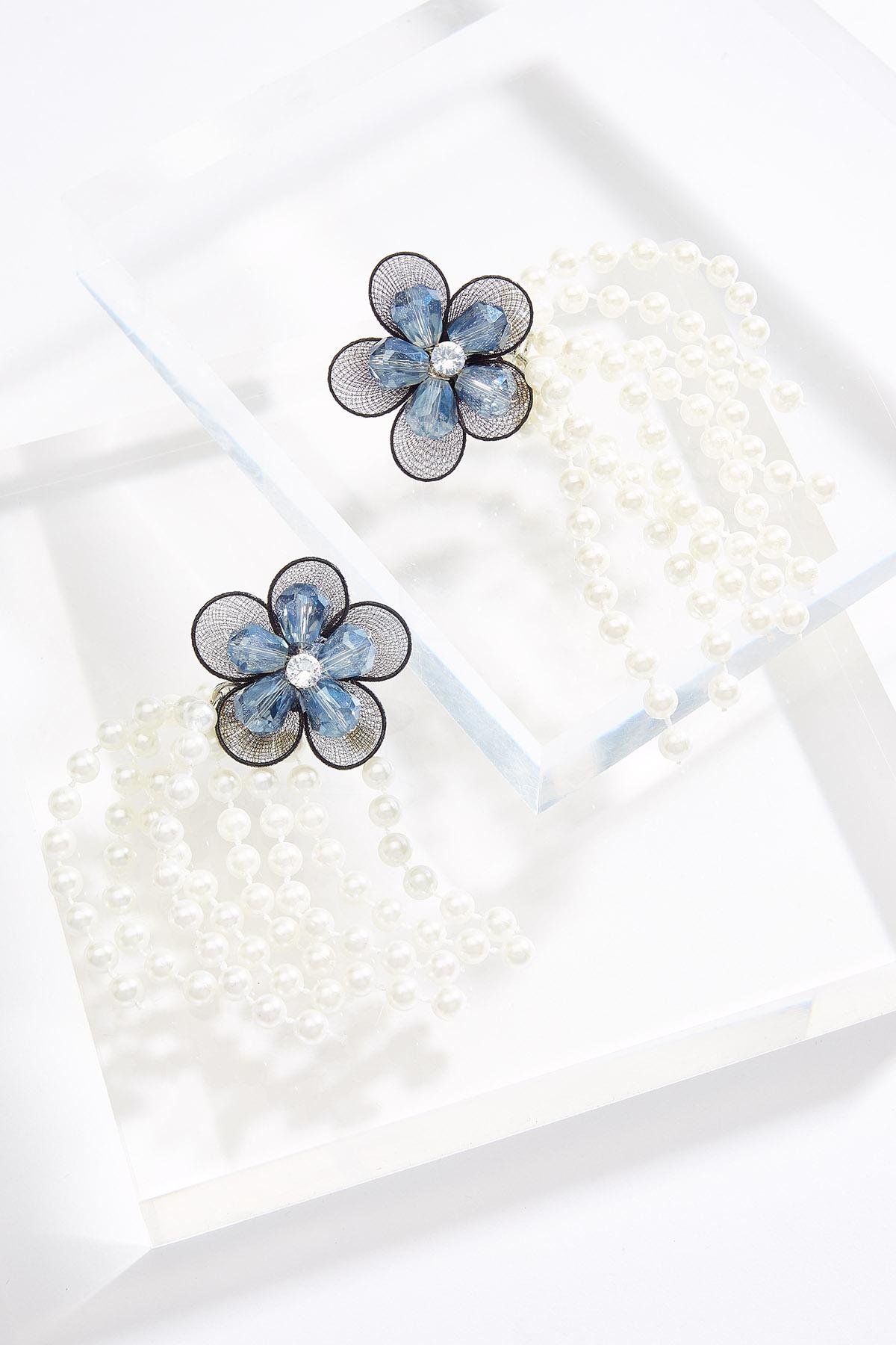 Statement Flower Pearl Tassel Earrings